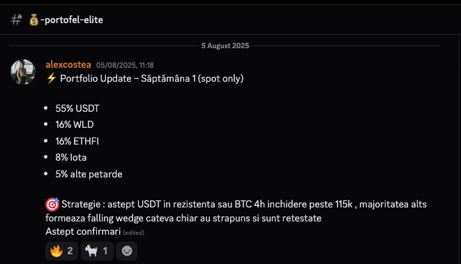 5 Aug 2025 - Crearea grupului, 55% USDT